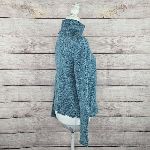 Sundance Silk Blend Blue Knit Champlain Scalloped Mock Neck Sweater XL Petite - Picture 5 of 8